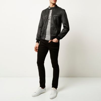 Grey faux suede racer jacket